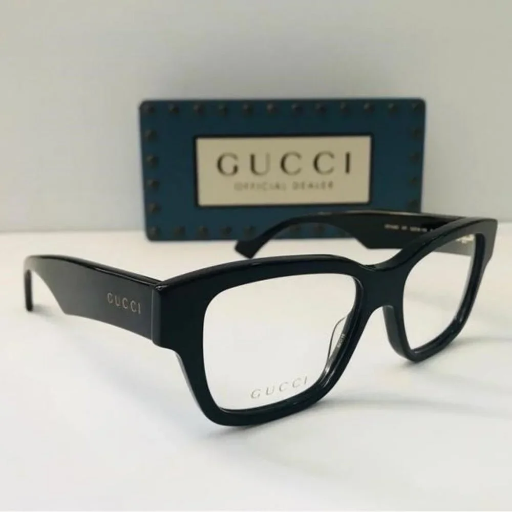 GUCCI GG1428O 001 square Gucci optical comes in a shiny black frame